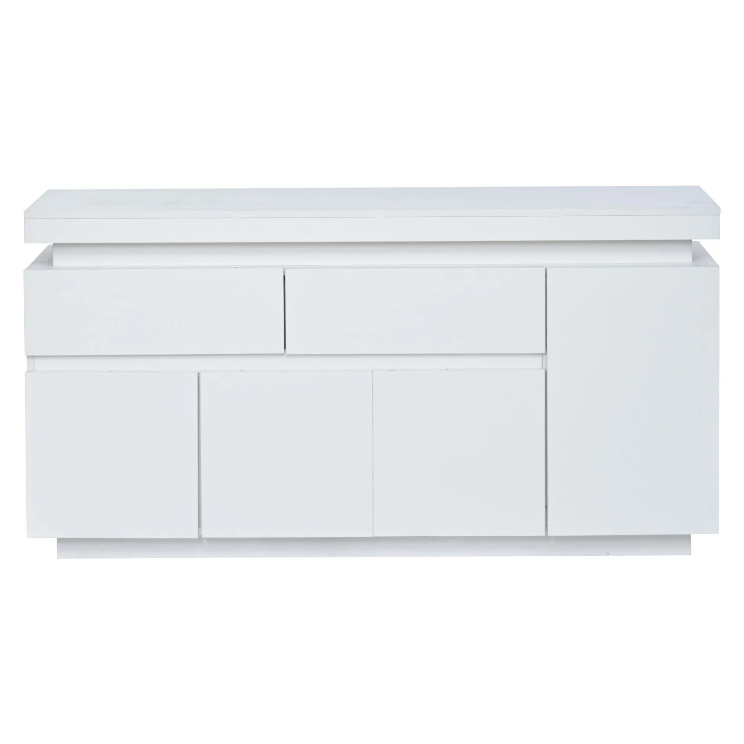 ModernLuxe Sideboard Hochglanz mit 2 Schubladen 4 Türen Led Spanplatte Weiß