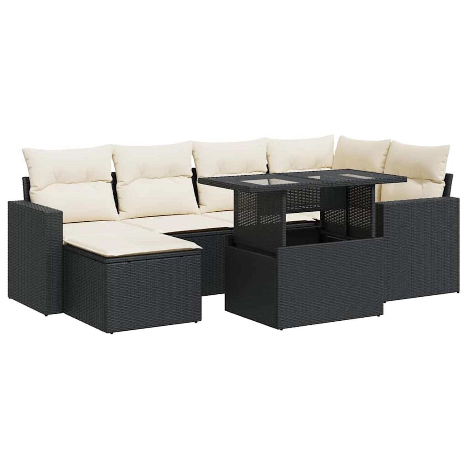 vidaXL 7-Tlg Garten-Sofagarnitur mit Kissen Schwarz Poly Rattan 3326347 günstig online kaufen