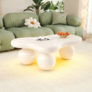 okwish Couchtisch Cloud Style mit LED-Beleuchtung Rundbein-Design Weiß