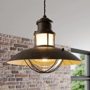 Lindby Pendelleuchte Louisanne 9621017 Maritim in Braun aus Metall 1-flammig E27 Flurleuchte