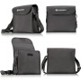 Schwarze Tasche für Bresser Fernglas Hunter 10x50, mit Trageriemen, verschiedene Ansichten.