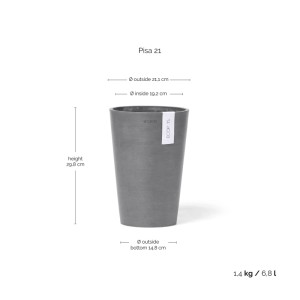 Graue Ecopots Vase Pisa 21 cm x 30 cm, konische Form. Ideal für Blumen und Pflanzen.