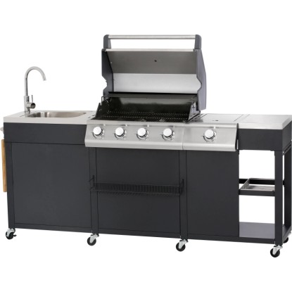 Outdoor-Küche mit Gasgrill Schwarz-Edelstahl