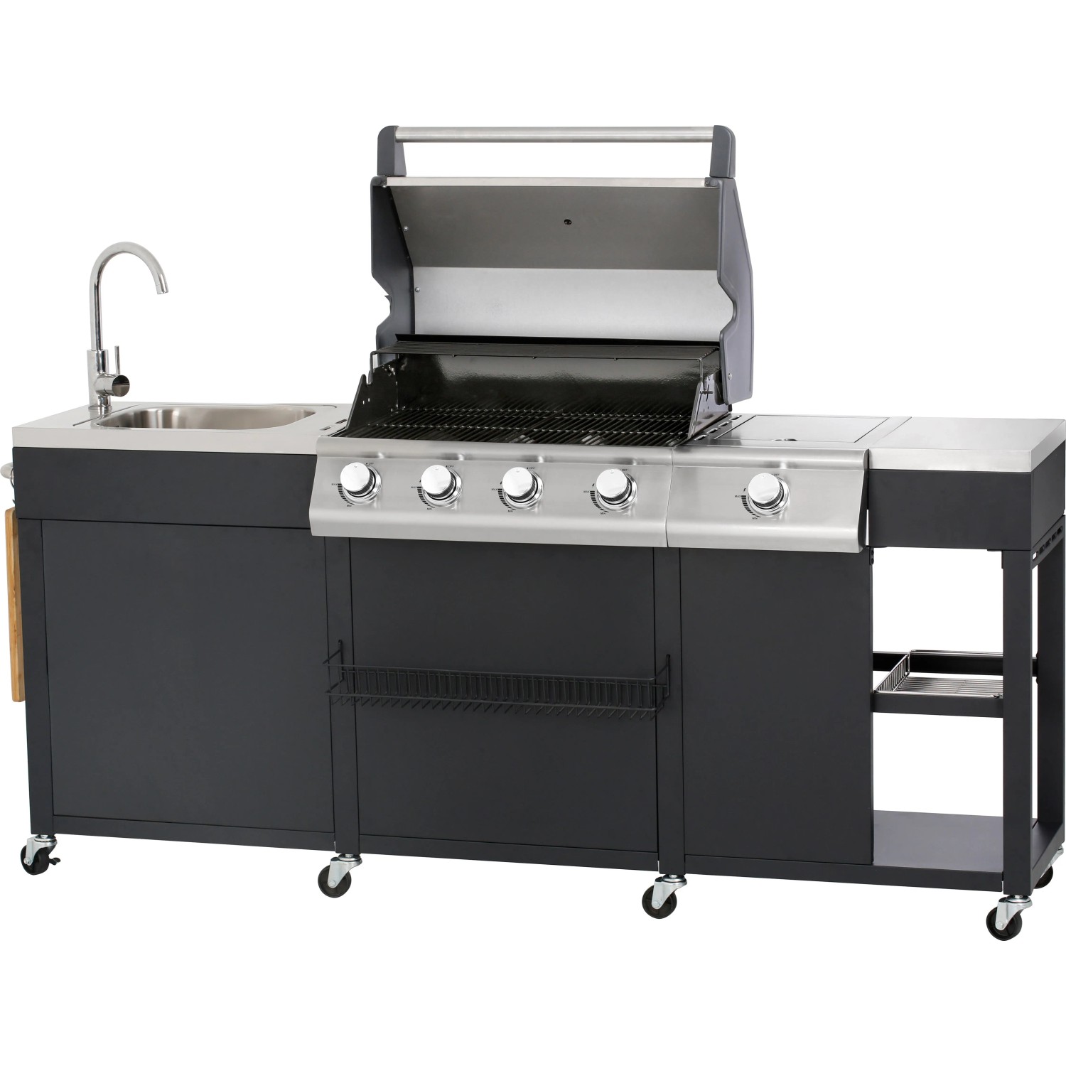 Outdoor-Küche mit Gasgrill Schwarz-Edelstahl