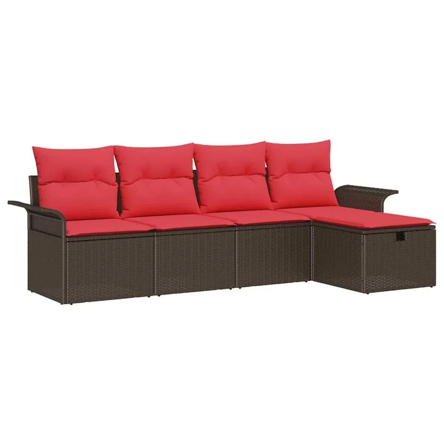 vidaXL Gartensofa-set mit Kissen 5 Stk Braun und Rot Poly-Rattan 3358863