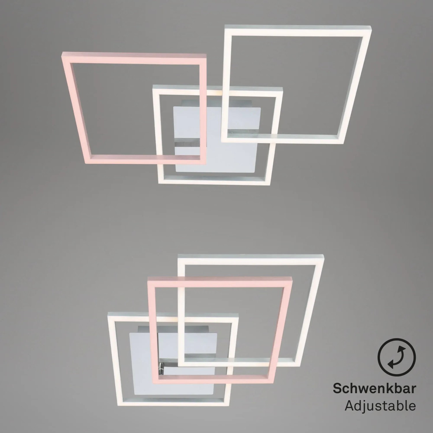 Dimmbare LED-Deckenleuchte Frame in Silber mit rosa und weißen Rahmen, 76,3 cm.