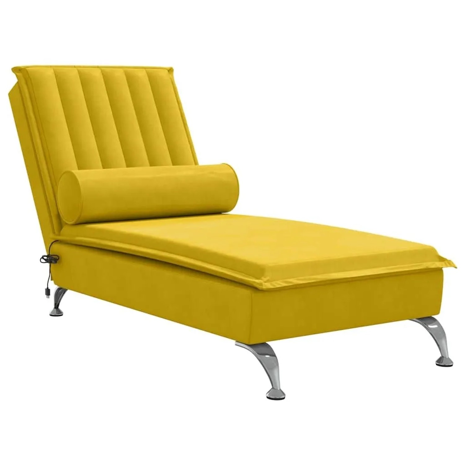 vidaXL Massage-Chaiselongue mit Nackenrolle Gelb Samt 379465