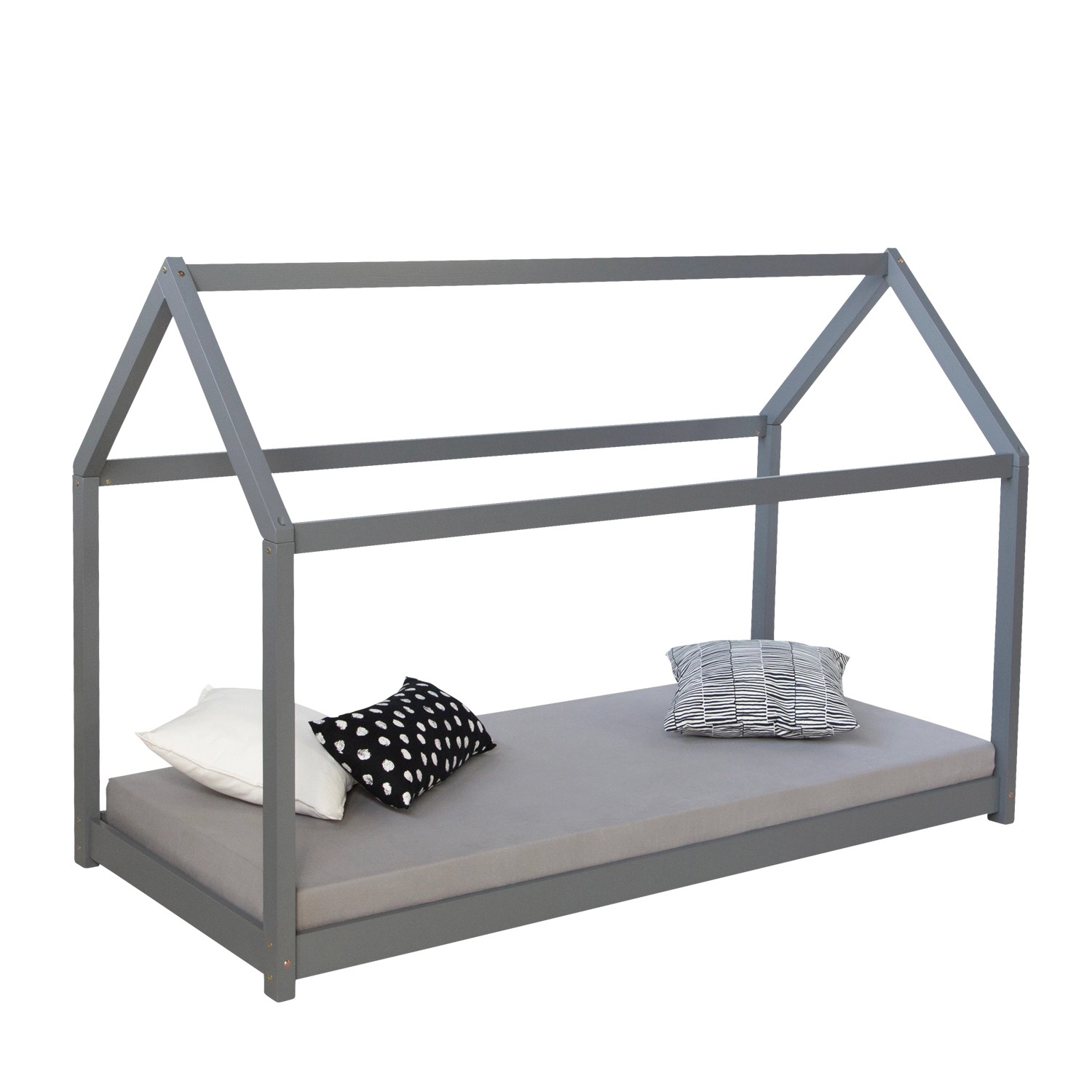 Homestyle4u Kinderbett 80x160 cm mit Matratze Hausbett Grau Bodenbett günstig online kaufen