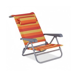 Relaxdays Strandliegestuhl Textilene Stahl Gelb Rot Orange Gestreift Klappbar 8-fach Verstellbar mit Nackenkissen 78 cm x 59 cm x 85 cm 3,8 kg