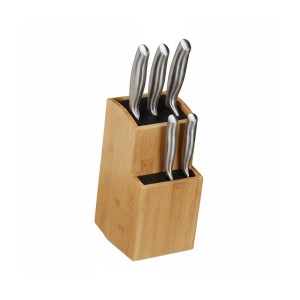 Relaxdays Messerblock Bambus Natur mit Borsten Zweistufig 25,5 cm x 11,5 cm x 18 cm 2 kg
