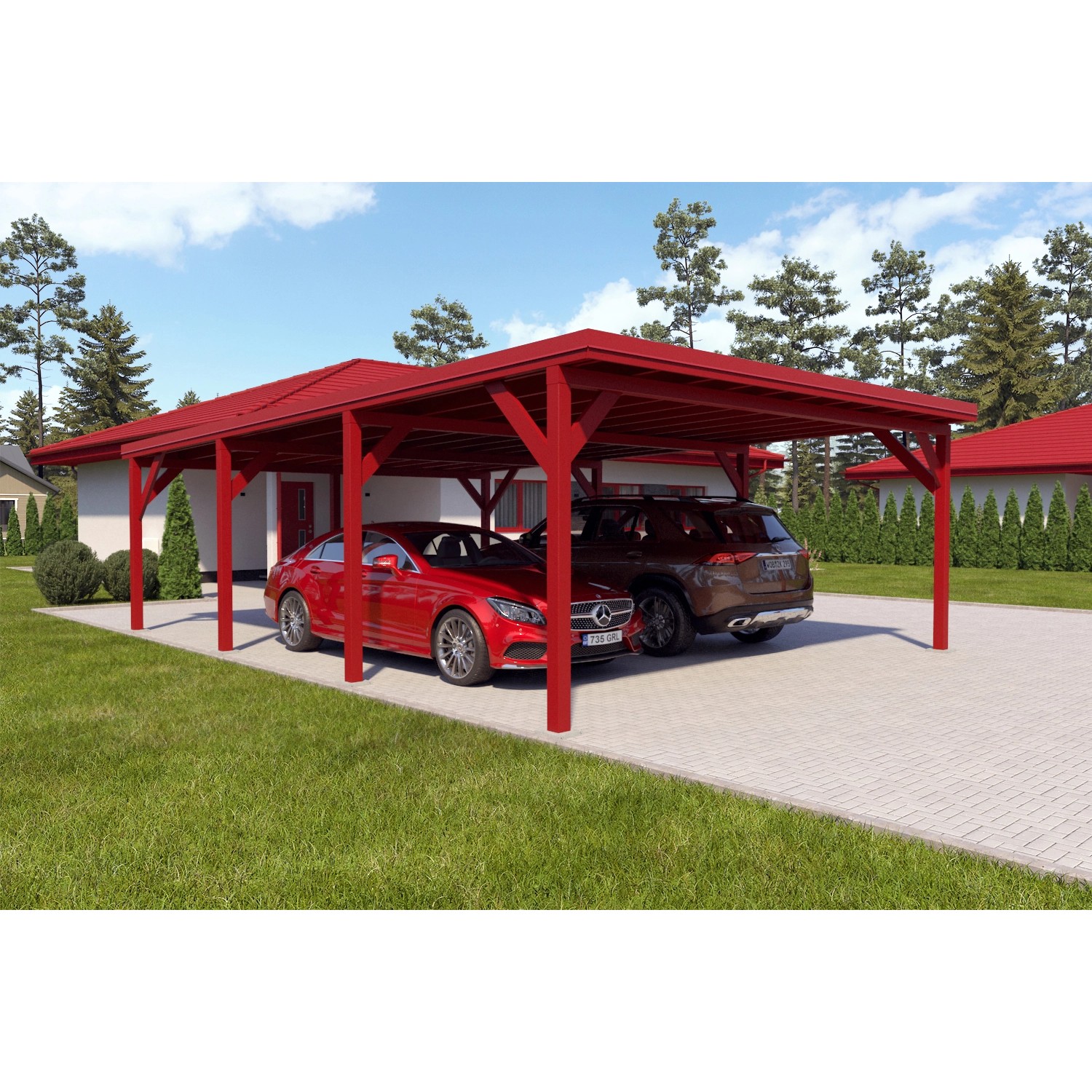 Holzbrüder Carport Ralf 52m² Oxidrot-Rot günstig online kaufen