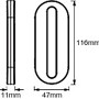 Skizze der Osram LED-Lampe Linear Mobile: Nachtlicht mit Maßen 11,6 x 1,1 x 4,7 cm.
