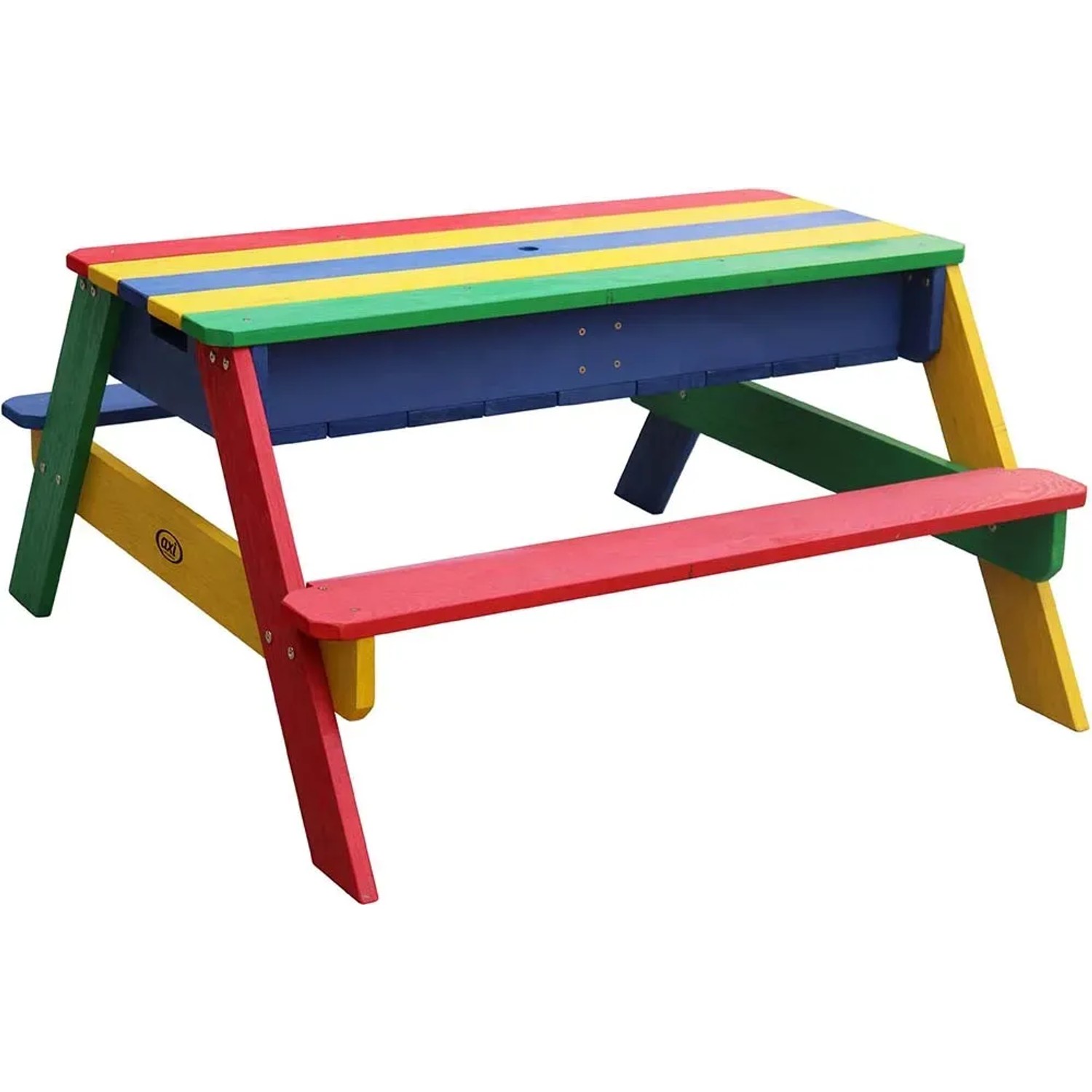 Axi Nick Picknicktisch Regenbogen mit Sonnenschirm, farbenfroher Kindertisch für Spiel & Spaß im Garten.
