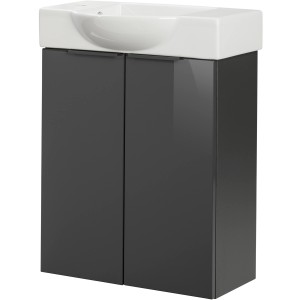 Fackelmann Waschbeckenunterschrank SBC, Anthrazit, 52 cm breit, mit zwei Türen und weißem Waschbecken.