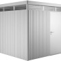 Biohort HighLine Gerätehaus, 6,6 m², Silber-Metallic mit Einzeltür.