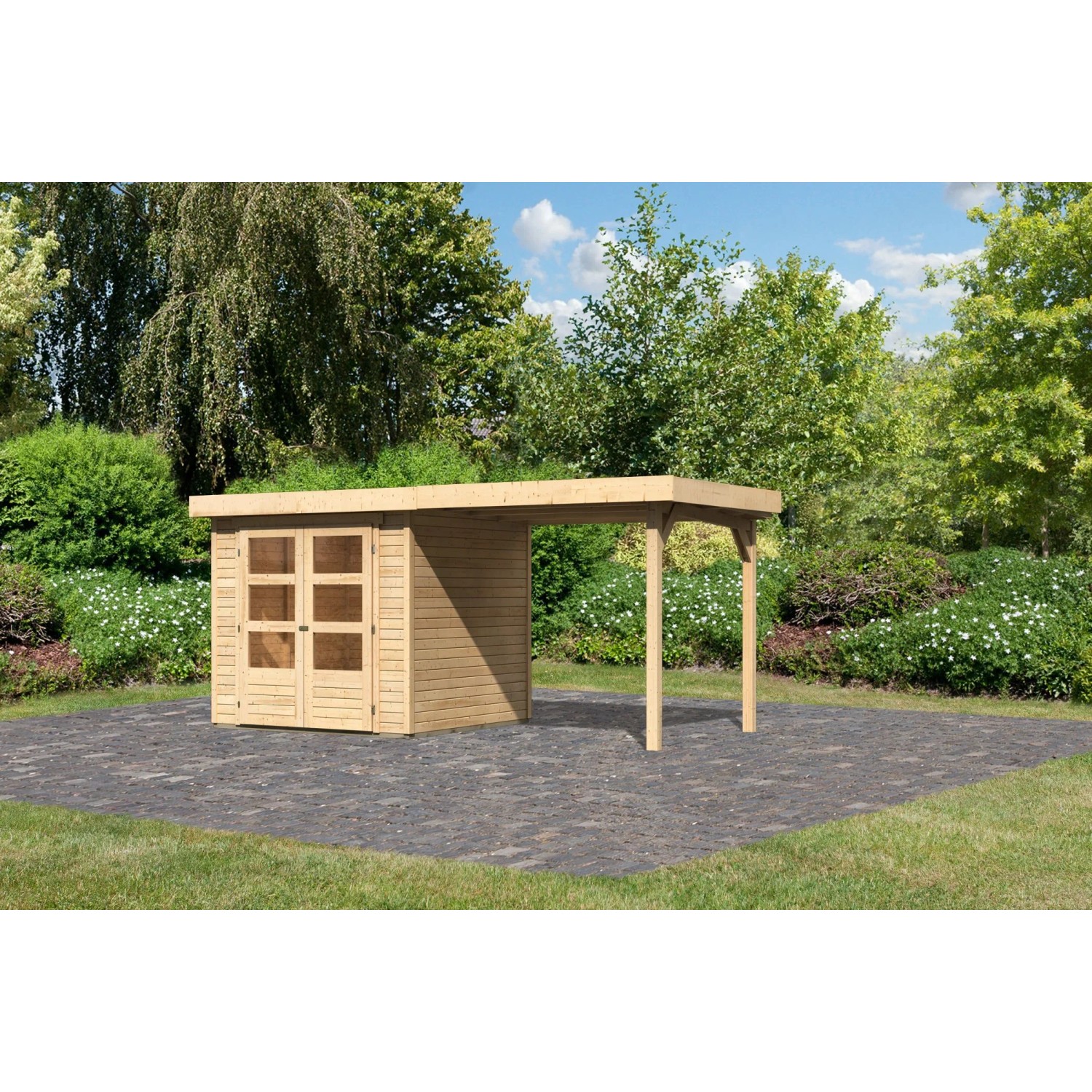 Karibu Express Gartenhaus Speedy A Set Naturbelassen 433 cm x 217 cm Anbaudach_21