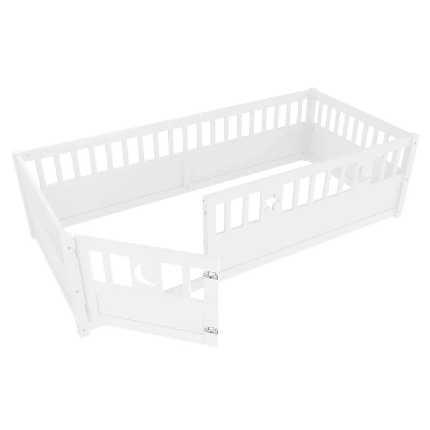 KOMHTOM Kinderbett 90x190Cm Mit Stern- Und Monddekor  Gitterstäben  Weiß  Ohne Matratze  Ohne Lattenrost