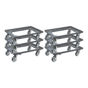 Graue PROREGAL Transportroller für Euroboxen (60x40 cm) mit Gummirädern, 2 Lenk- und 2 Bremsrollen, Traglast 300 kg.