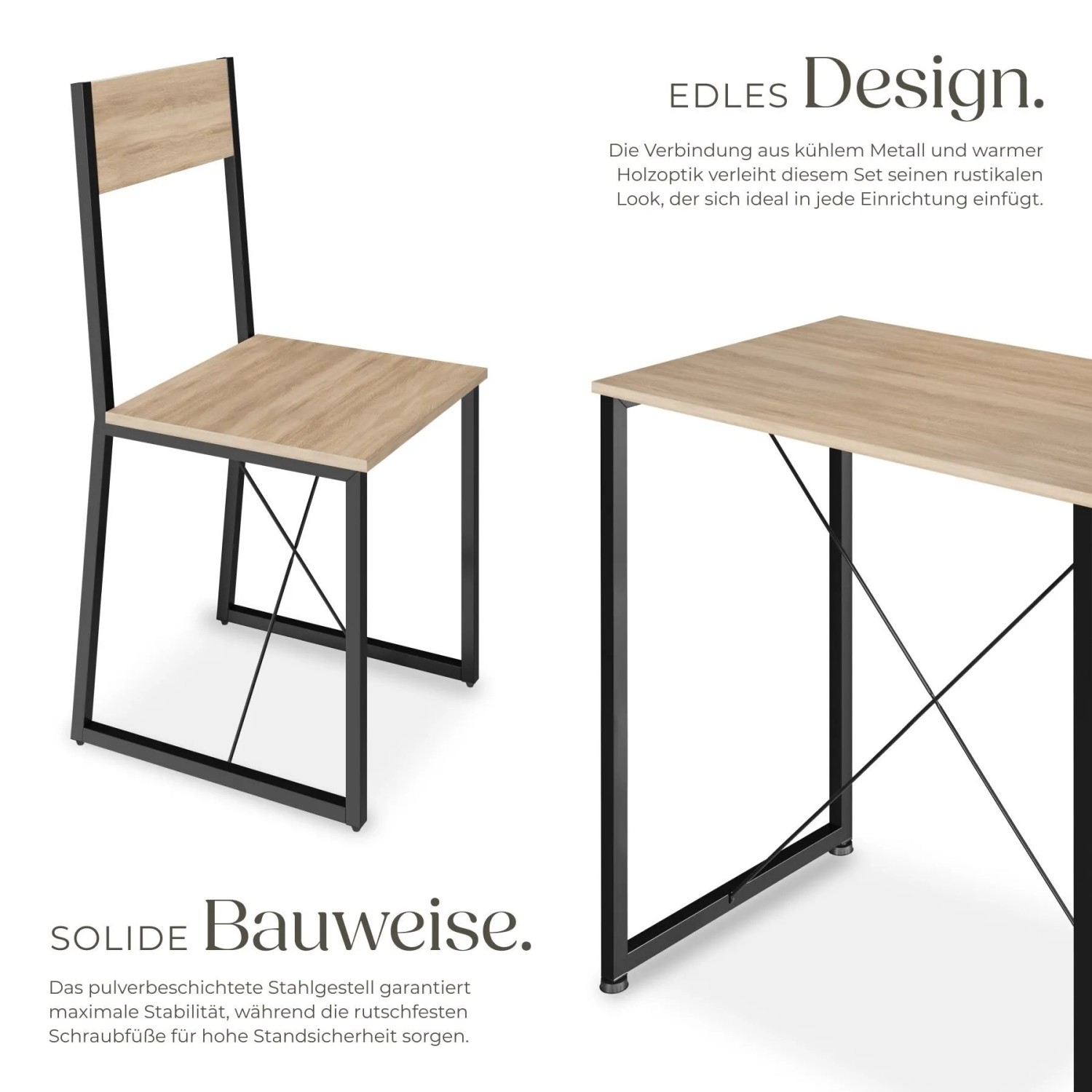 Tectake Sitzgruppe Margate 3 Teilig Esstisch Mit 2 Stühlen 138 x 80 x 90 cm Industrial Holz Hell Eiche Sonoma_3