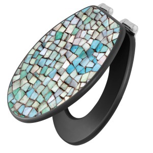 Banjado WC-Sitz Anthrazit mit Mosaik Blau Motiv, Absenkautomatik und Soft Close Funktion.
