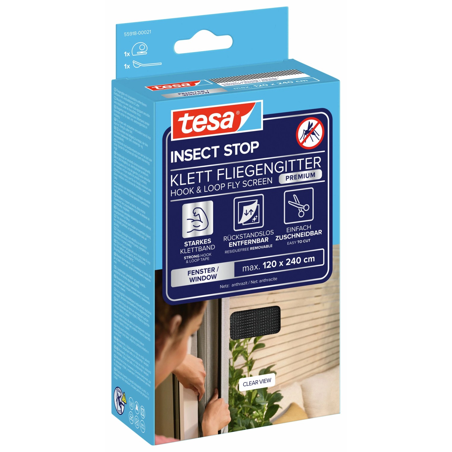 tesa® Insect Stop  Klett Fliegengitter Premium Fenster anthrazit