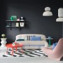 Modernes Wohnzimmer mit Wänden in matter Alpina Innenfarbe Pantone Tap Shoe Schwarz. Dunkle Wandfarbe für stilvolle Räume.