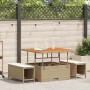 Beige 3-tlg. vidaXL Garten Essgruppe aus Poly Rattan mit Tisch und Hockern.