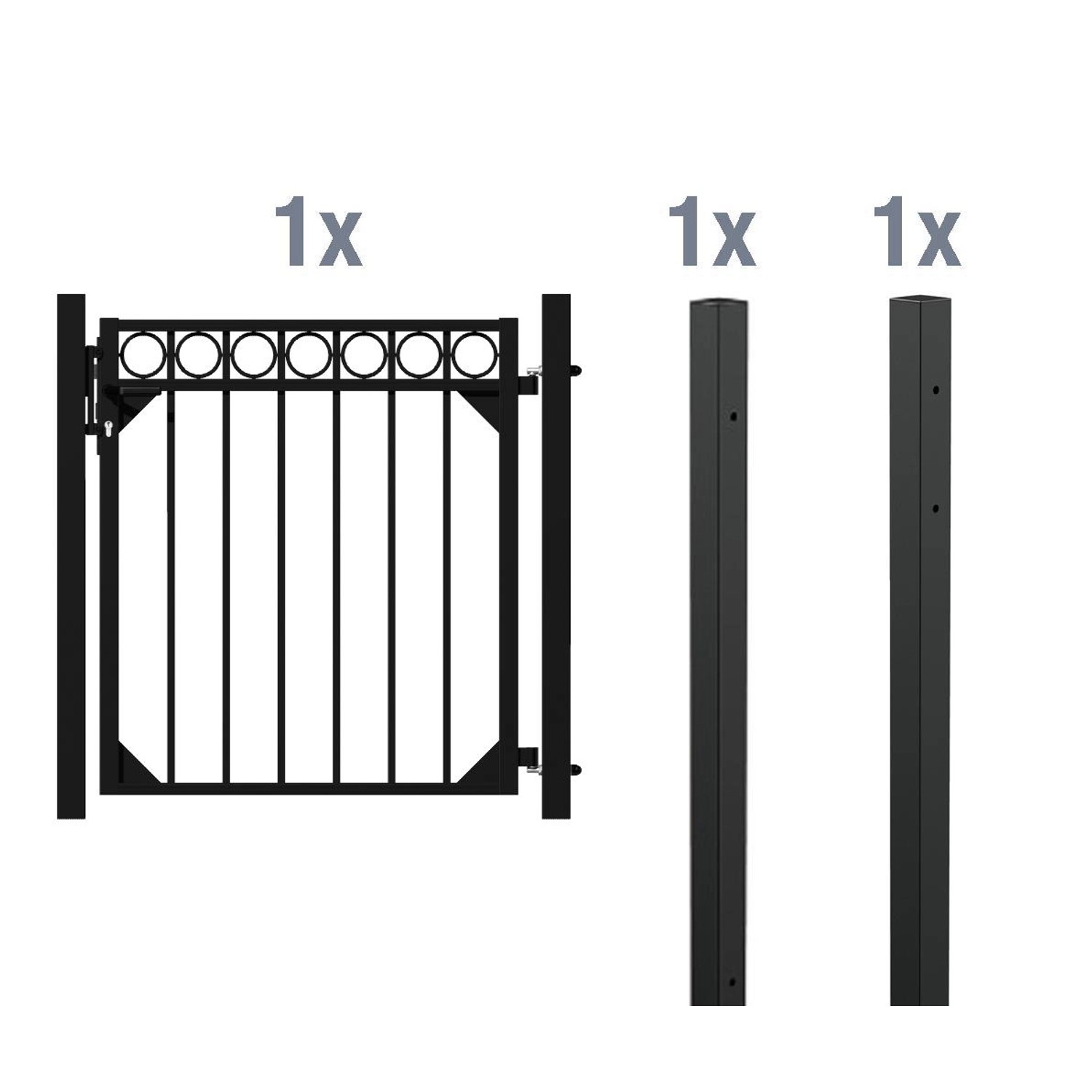 Metallzaun Einzeltor-Set Circle Schwarz z. Einbetonieren 120 cm x 96 cm
