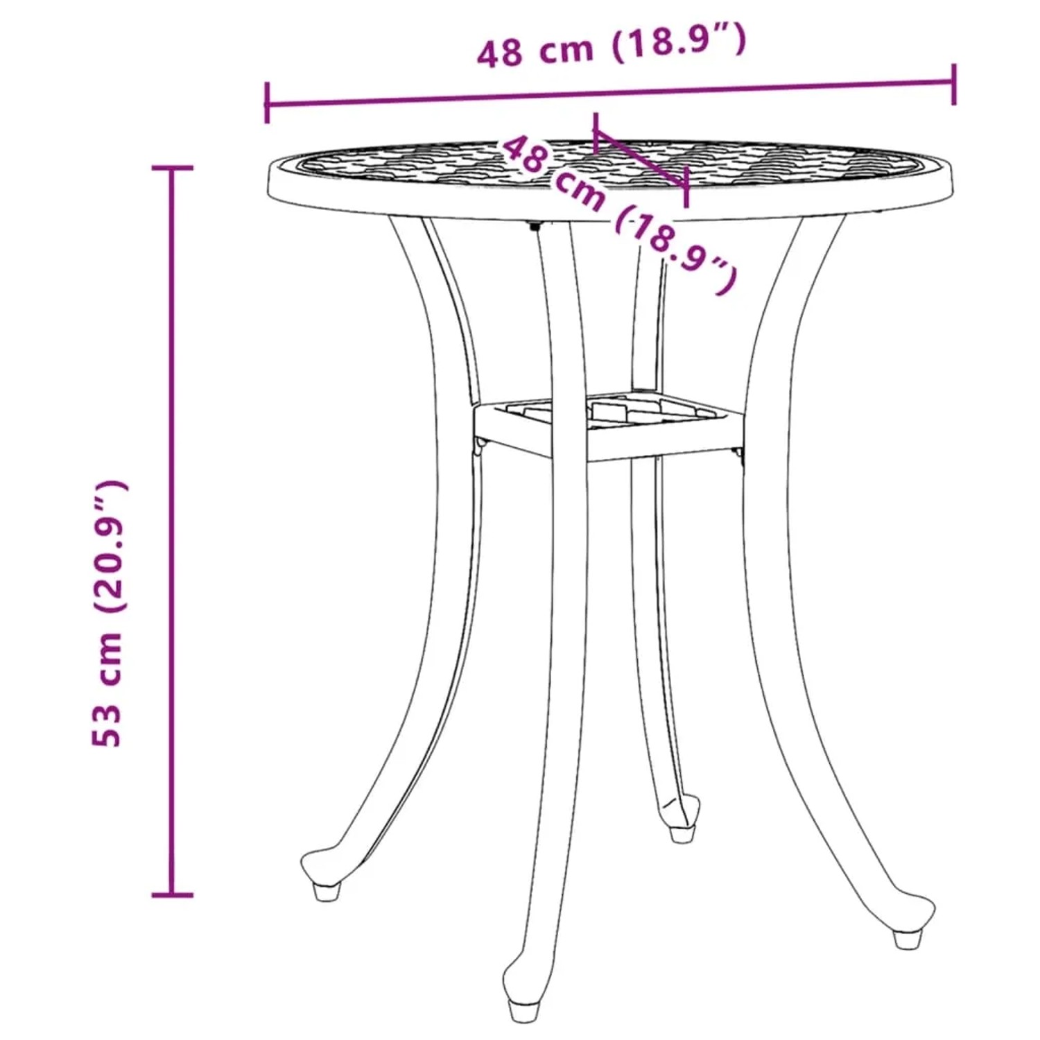 Weißer vidaXL Gartentisch, Ø48x53 cm, Aluminiumguss. Ideal für Balkon und Garten.