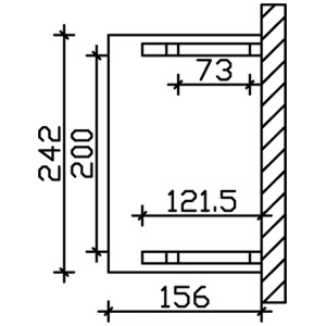 Technische Zeichnung: Skan Holz Vordach Paderborn 4, Maße 242x156 cm, Schiefergrau lasiert.