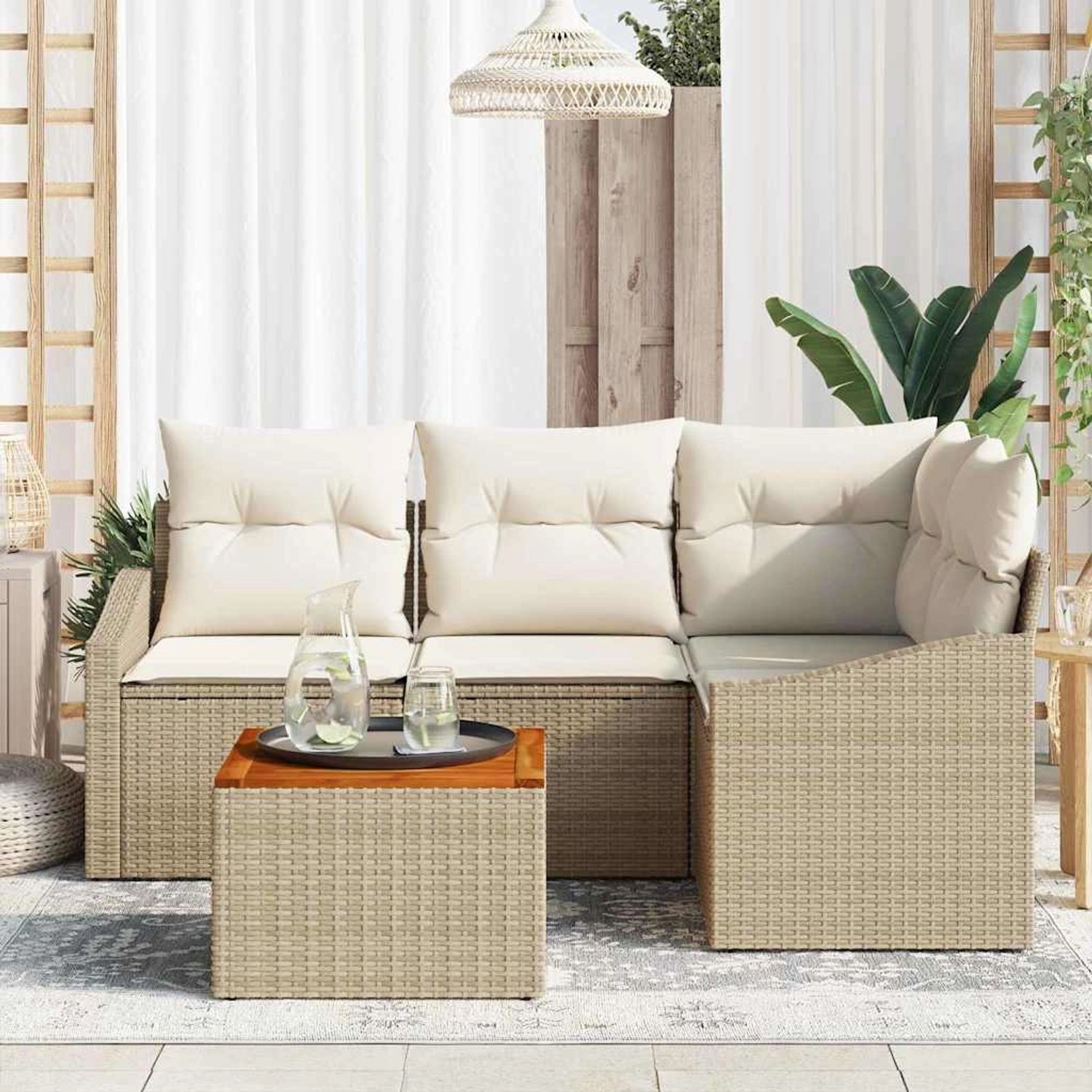 vidaXL Garten-Sofa-Set mit Kissen 5-Tlg Beige Poly Rattan 3347827 günstig online kaufen