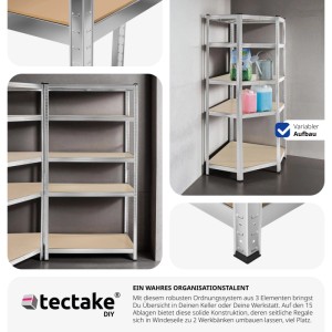 Tectake Schwerlastregalsystem Gustav 3 Teilig  2 In 1 Verwendung Als Werkbänke Verzinktes Stahlgestell  165 x 165 x 180 cm Silber
