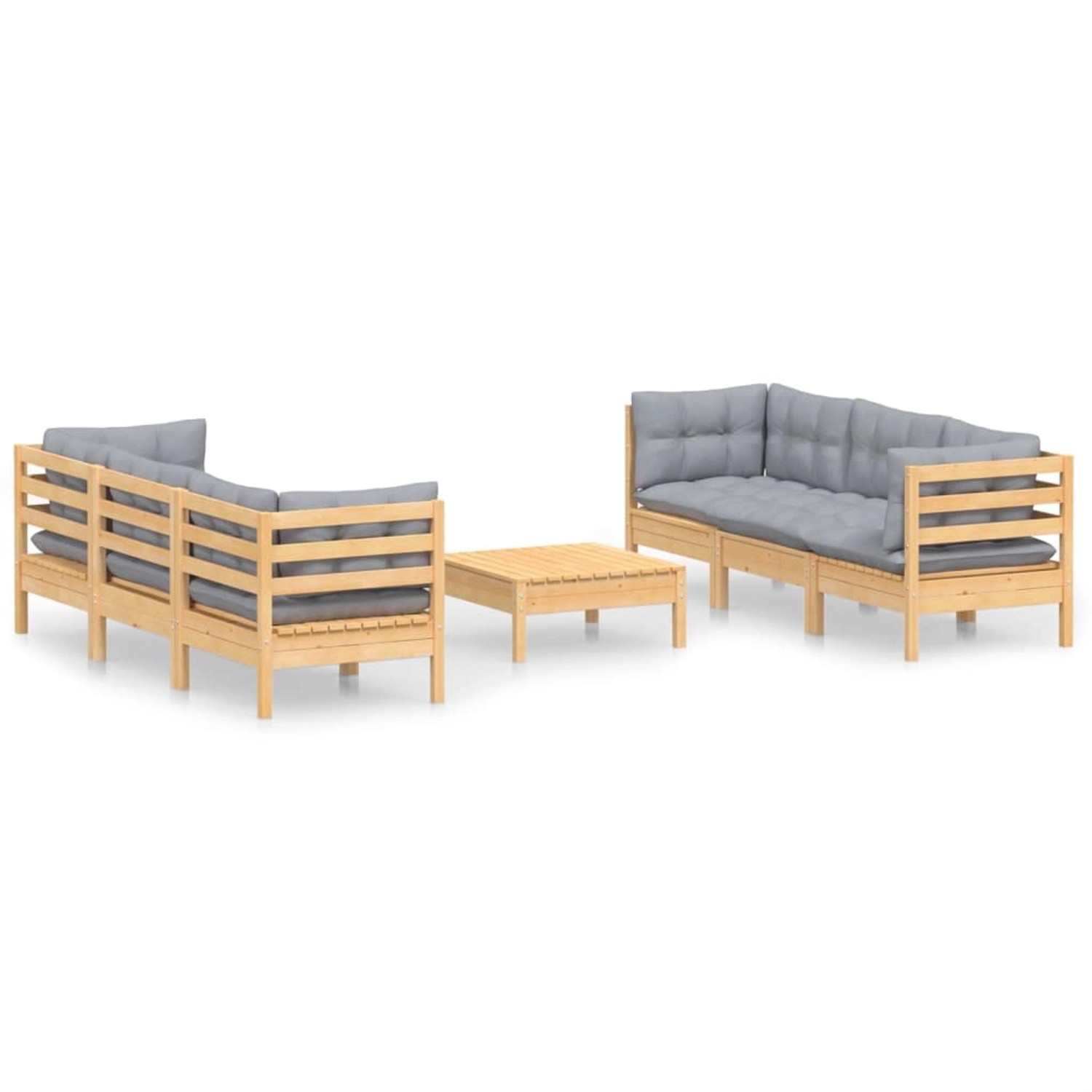 vidaXL 7-Tlg Garten-Lounge-Set mit Grauen Kissen Kiefernholz 3096117 günstig online kaufen