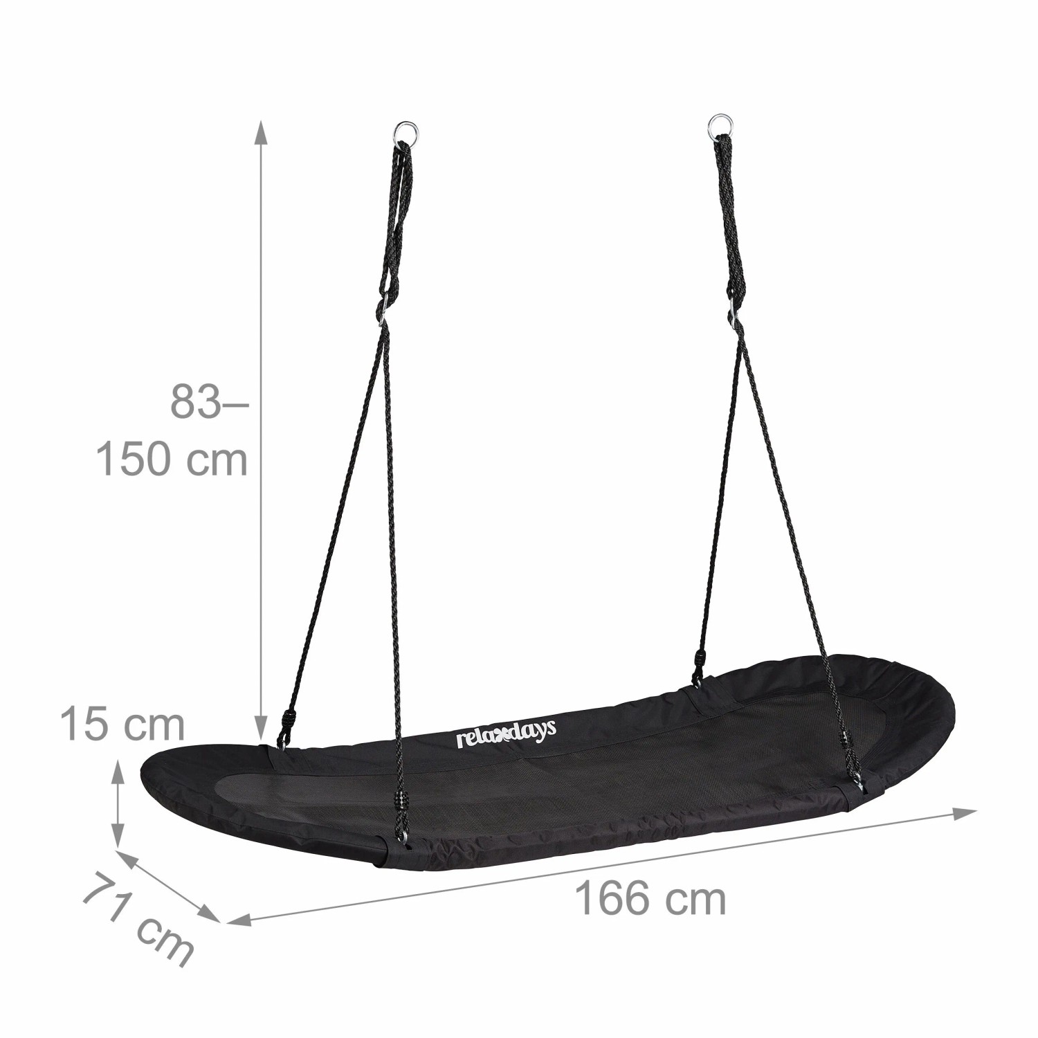 Relaxdays Nestschaukel XXL Stoff Schwarz Höhenverstellbar 166 cm x 71 cm x 15 cm 3,5 kg_4