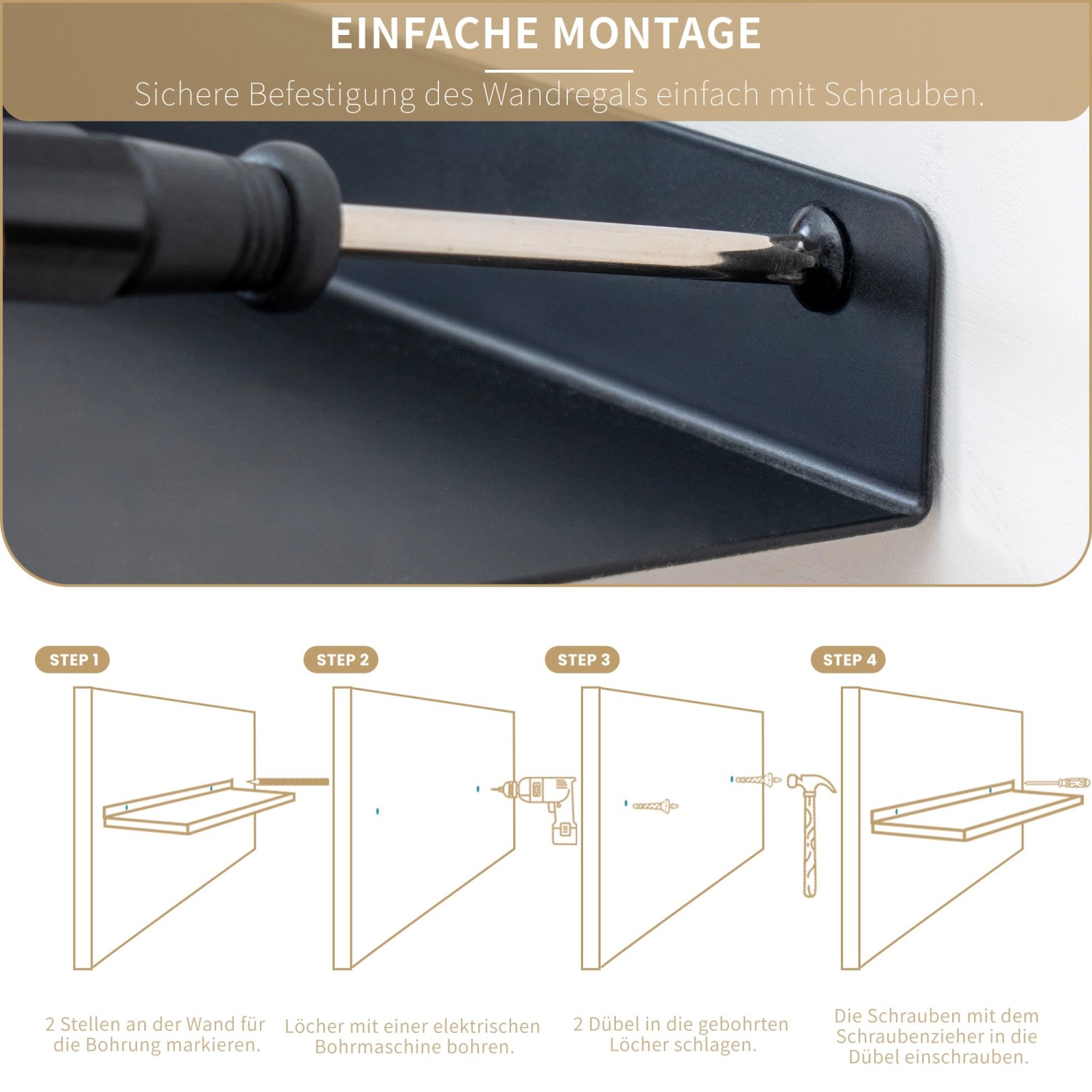 BERLINLODGE Wandregal Metall 3er Set Matte Schwarz Schweberegal Wandboards Bücherregal 3-Teiliges Hängeregal Wanddeko_7