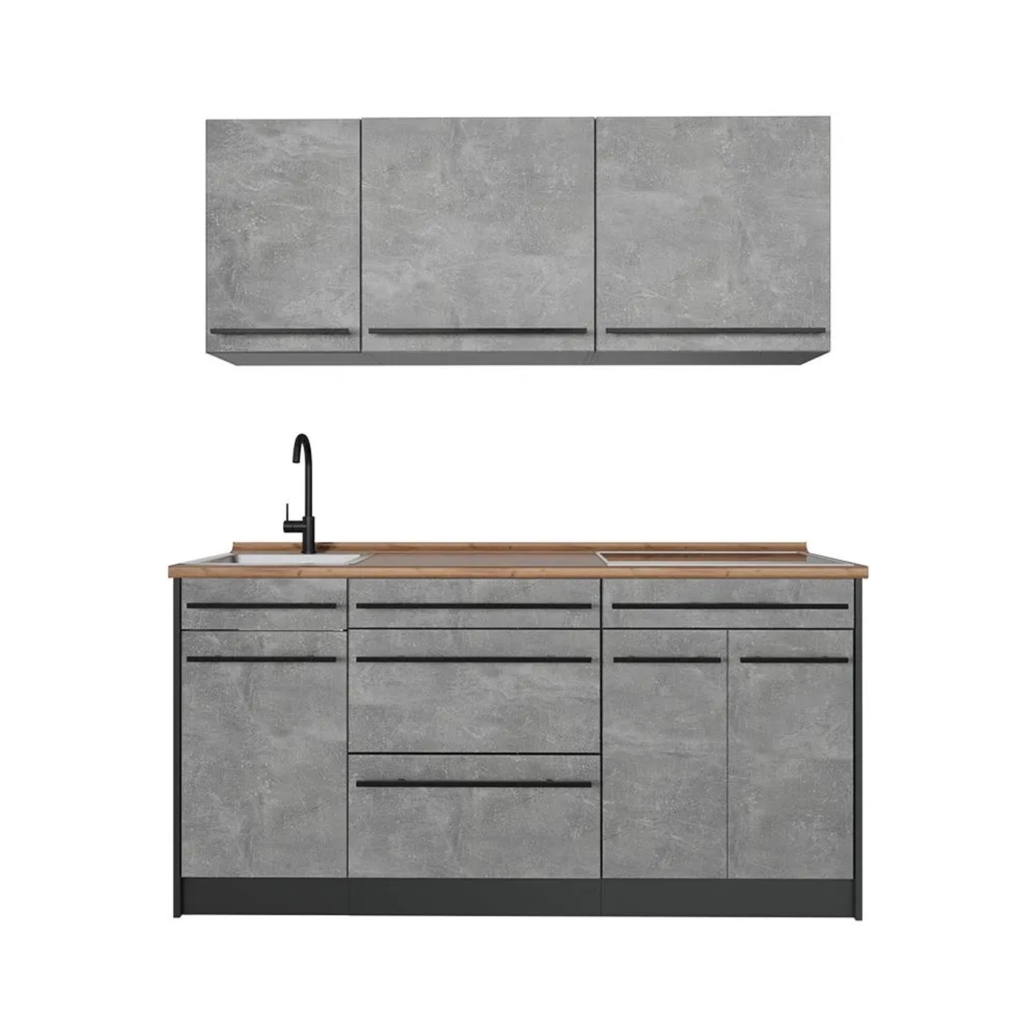 Vicco Singleküche R-Line Beton/Anthrazit 160 x 82 Arbeitsplatte Goldkraft Eiche Art Nr 66890