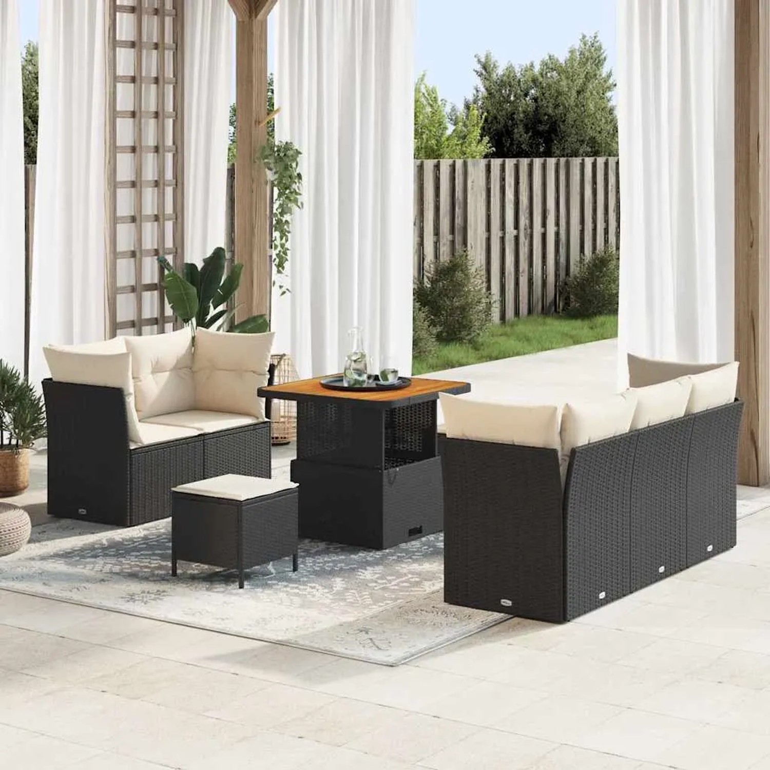 vidaXL Gartenmöbel-Set, 8-teilig, schwarz, Poly Rattan, mit verstellbarem Tisch, für Terrasse und Garten.