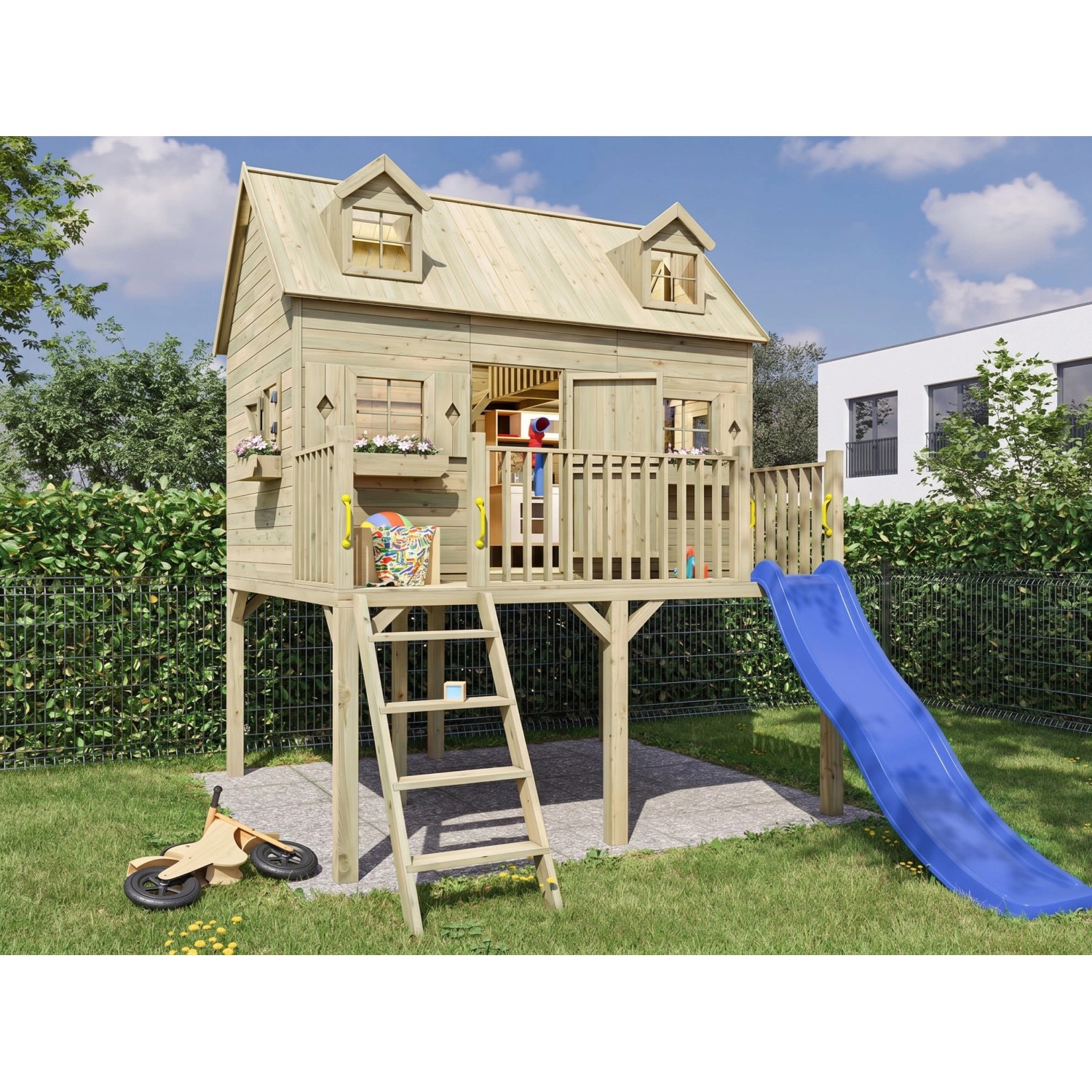 Prestige Garden Stelzenhaus Madrid KDI Inklusive Rutsche Blau