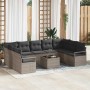 Graues 10-teiliges vidaXL Garten-Sofa-Set aus Poly Rattan mit Tisch für Garten oder Terrasse.