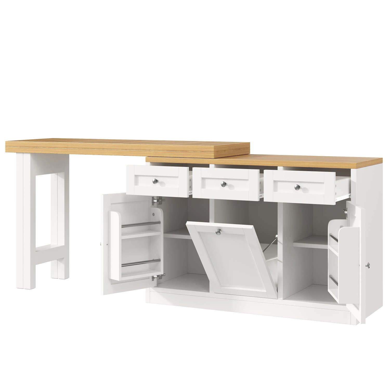 okwish Bartisch mit Ausziehbarer Platte Stauraum Küche 120x76x40cm Weiß