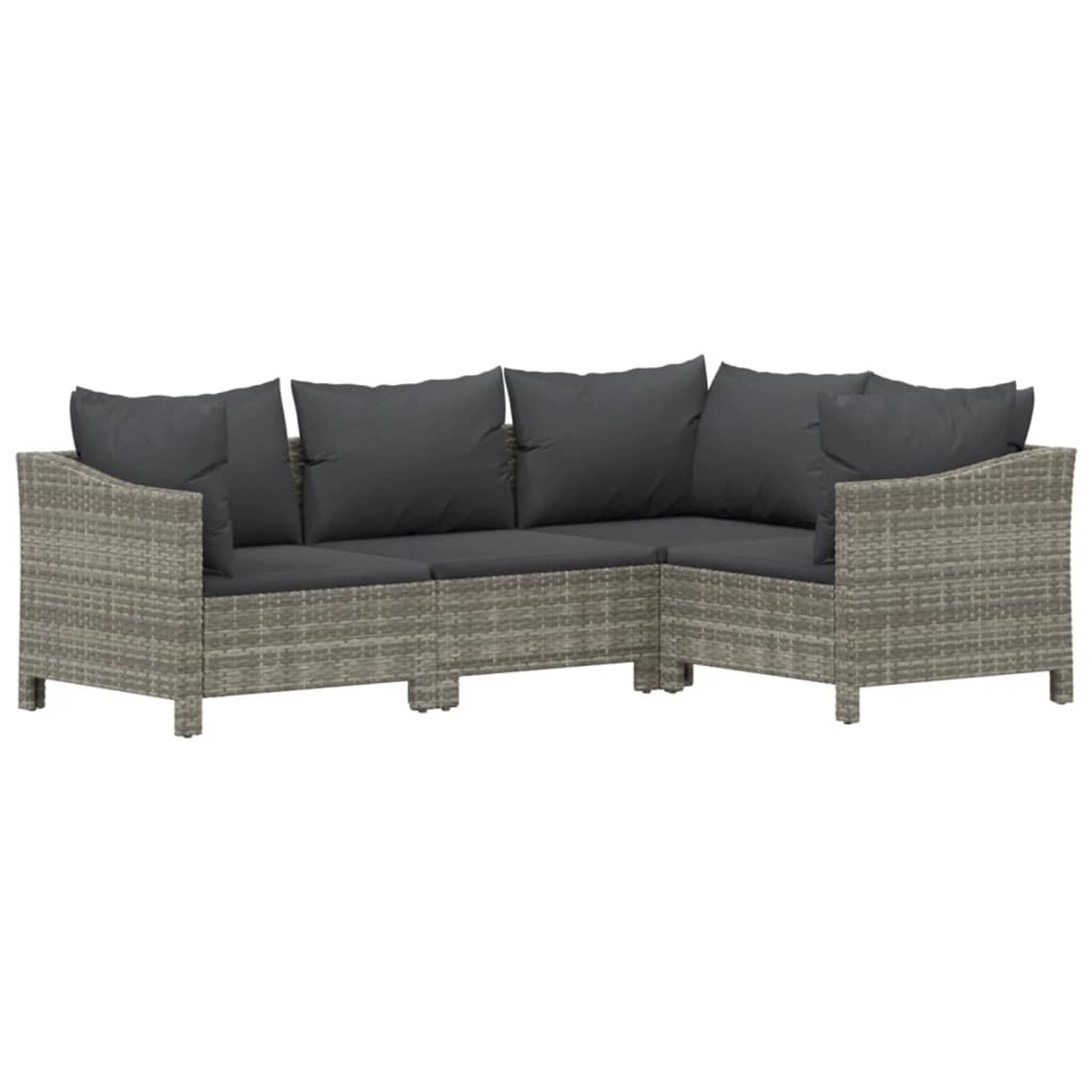 Graues 5-tlg. vidaXL Garten-Lounge-Set aus Polyrattan mit dunklen Kissen.