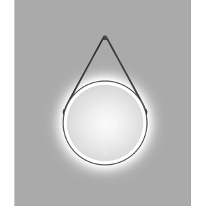 Runder DSK LED-Lichtspiegel Black Vince, Ø 60 cm, mit schwarzem Rahmen und Aufhängung.