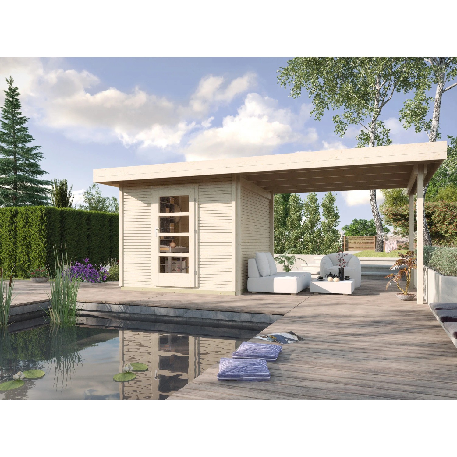 Weka Holz-Gartenhaus wekaLine Natur 240 cm x 235 cm mit Anbau 300 cm