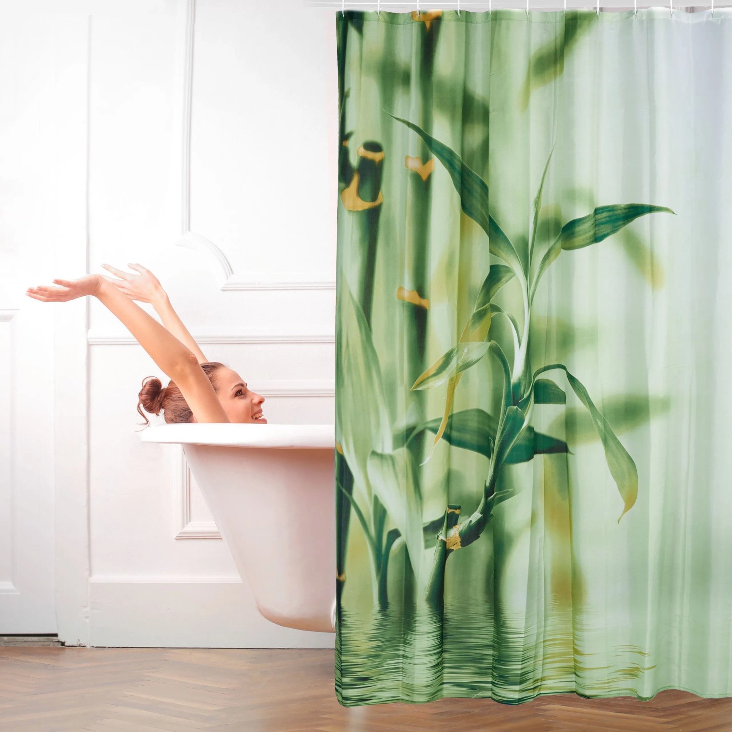 Relaxdays Duschvorhang Polyester Grün Blickdicht Wasserabweisend 200 cm x 180 cm x 4 cm_2