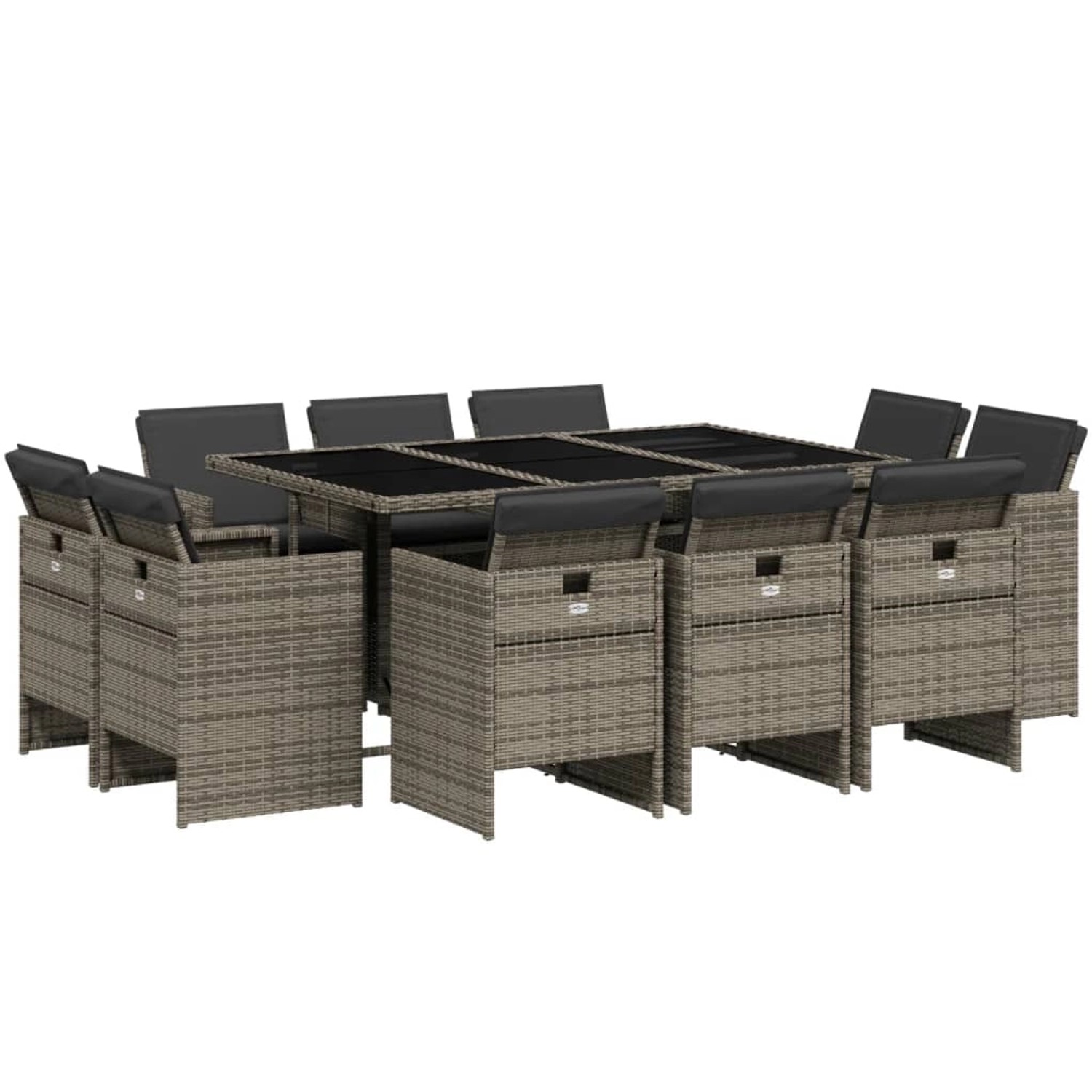 vidaXL 11-Tlg Garten-Essgruppe mit Kissen Grau Poly Rattan 3210668 günstig online kaufen