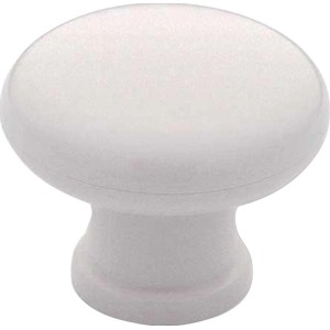 Weißer Möbelknopf aus Kunststoff, Modell 0385. Ideal für Schränke und Schubladen.