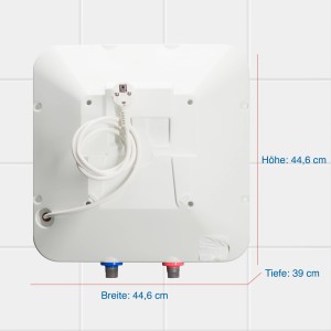 Regent Hängespeicher REG 30 O, 30 Liter, Rückansicht mit Maßen, Warmwasserspeicher für die Wandmontage.