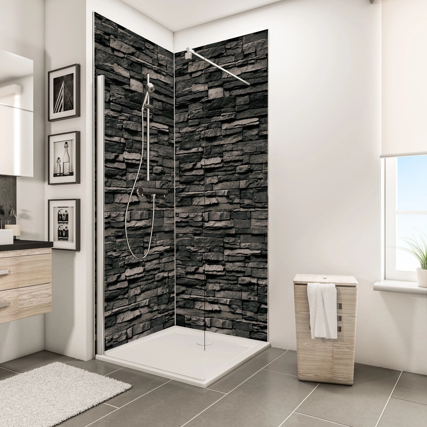 Schulte Duschrückwand DecoDesign Verbl. Anthrazit, Steinwand-Optik für Dusche & Bad.