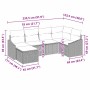 Graues 6-teiliges Garten-Sofa-Set aus Polyrattan von vidaXL mit Maßangaben.