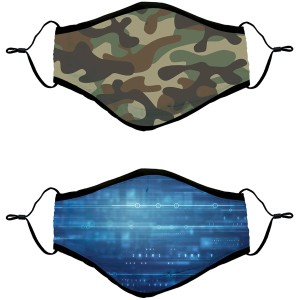 2er-Set Mund-Nasen-Schutz für Kinder, Baumwolle, Camouflage und Tec Muster.